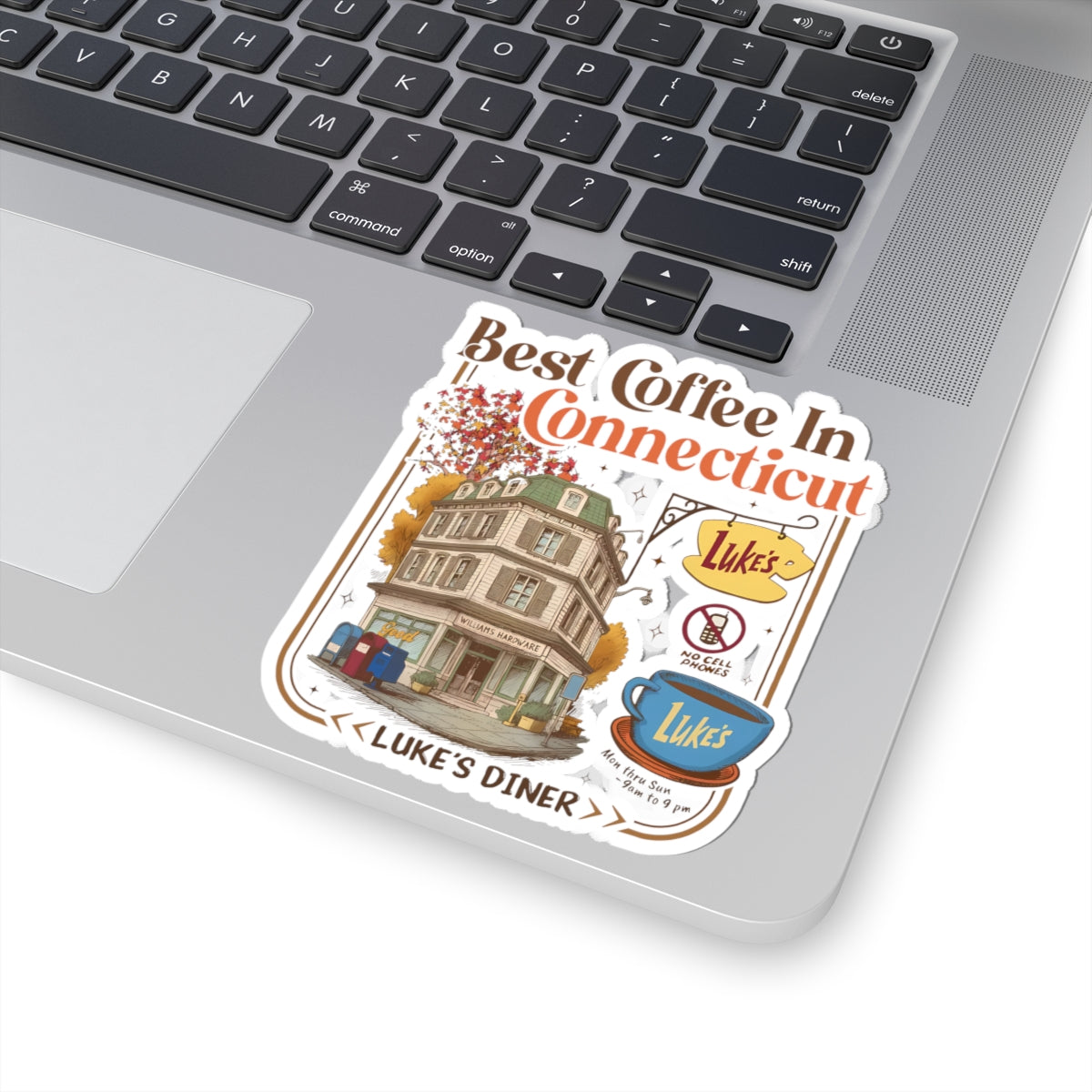 Best Coffee In Connecticut Kiss-Cut Sticker | Luke's Diner Illustration