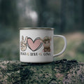 Peace Love Cows Enamel Mug | Floral Cow, Peace Sign, Heart