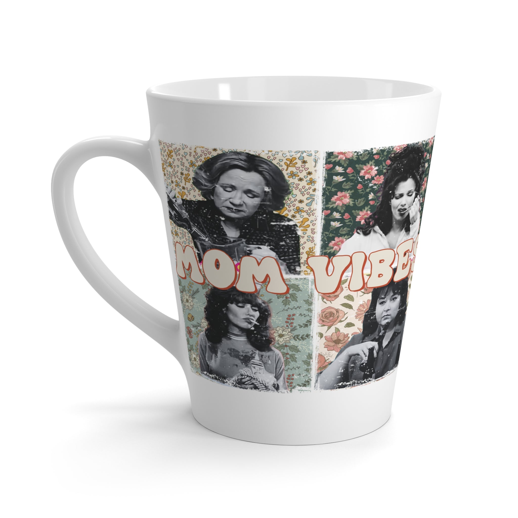 Retro Mom Vibes Latte Mug  Vintage Floral Collage, Momlife