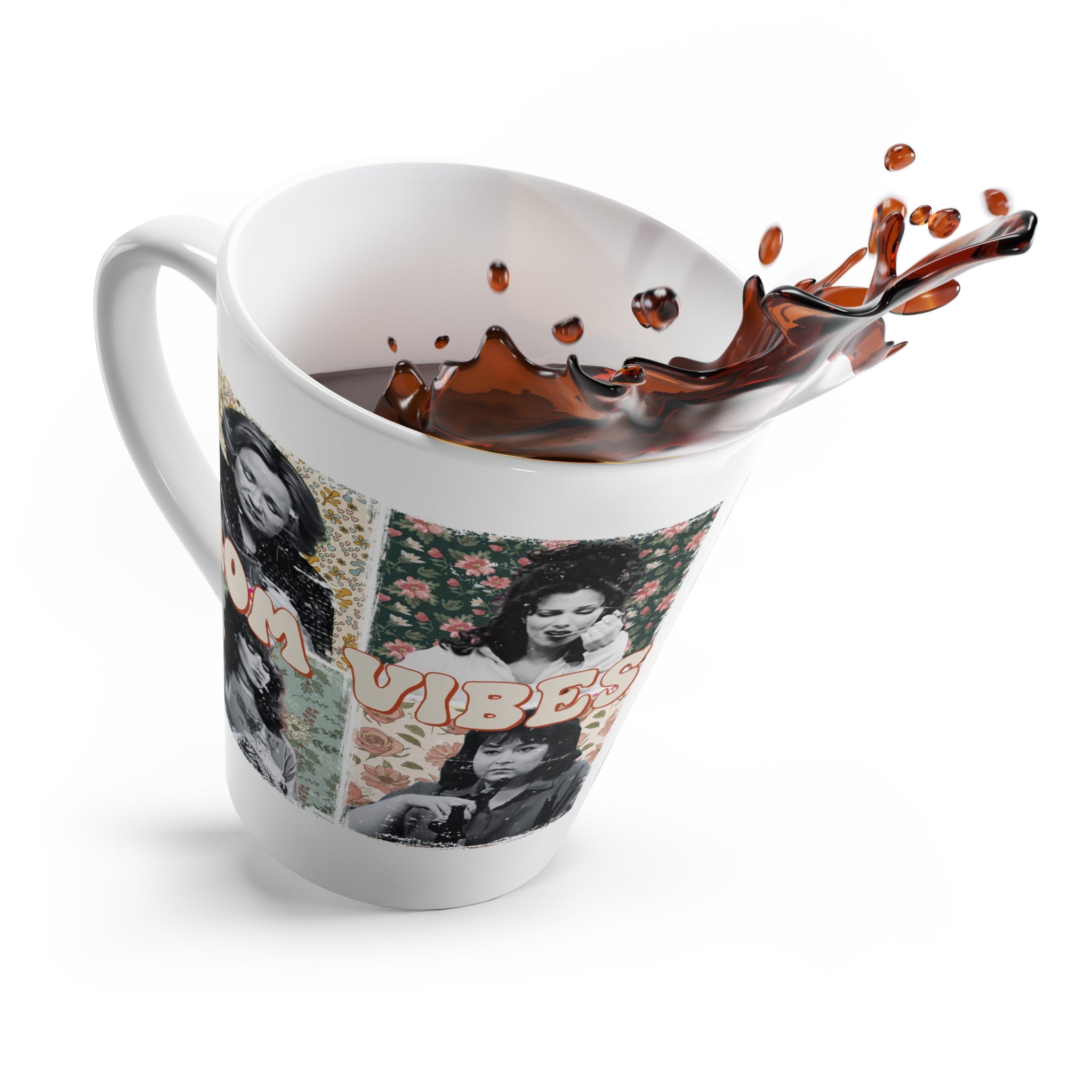 Retro Mom Vibes Latte Mug  Vintage Floral Collage, Momlife