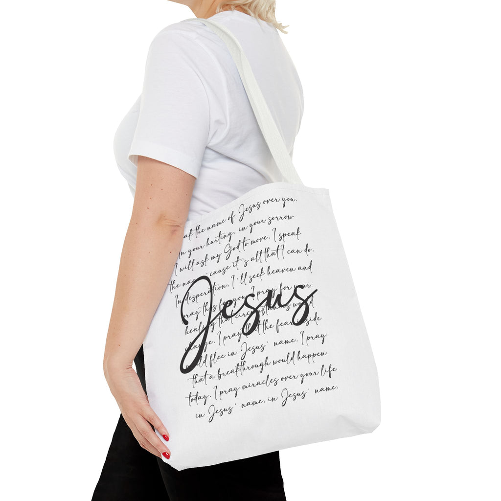 Jesus Script Prayer Tote Bag — Faith Inspirational Canvas Grocery Tote