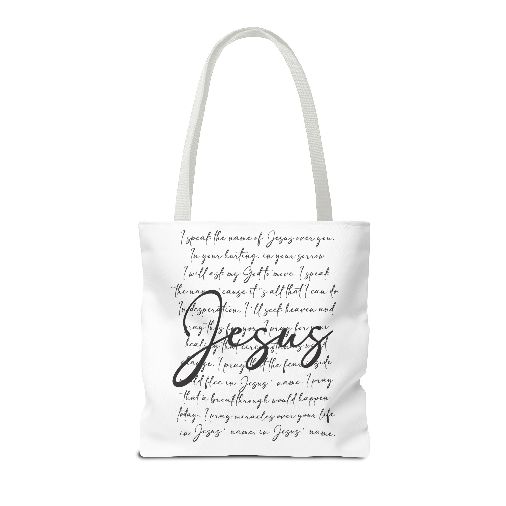 Jesus Script Prayer Tote Bag — Faith Inspirational Canvas Grocery Tote