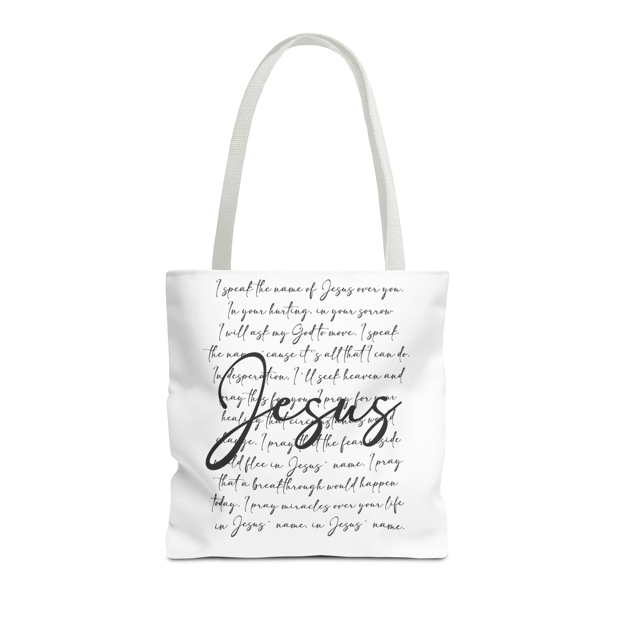 Jesus Script Prayer Tote Bag — Faith Inspirational Canvas Grocery Tote