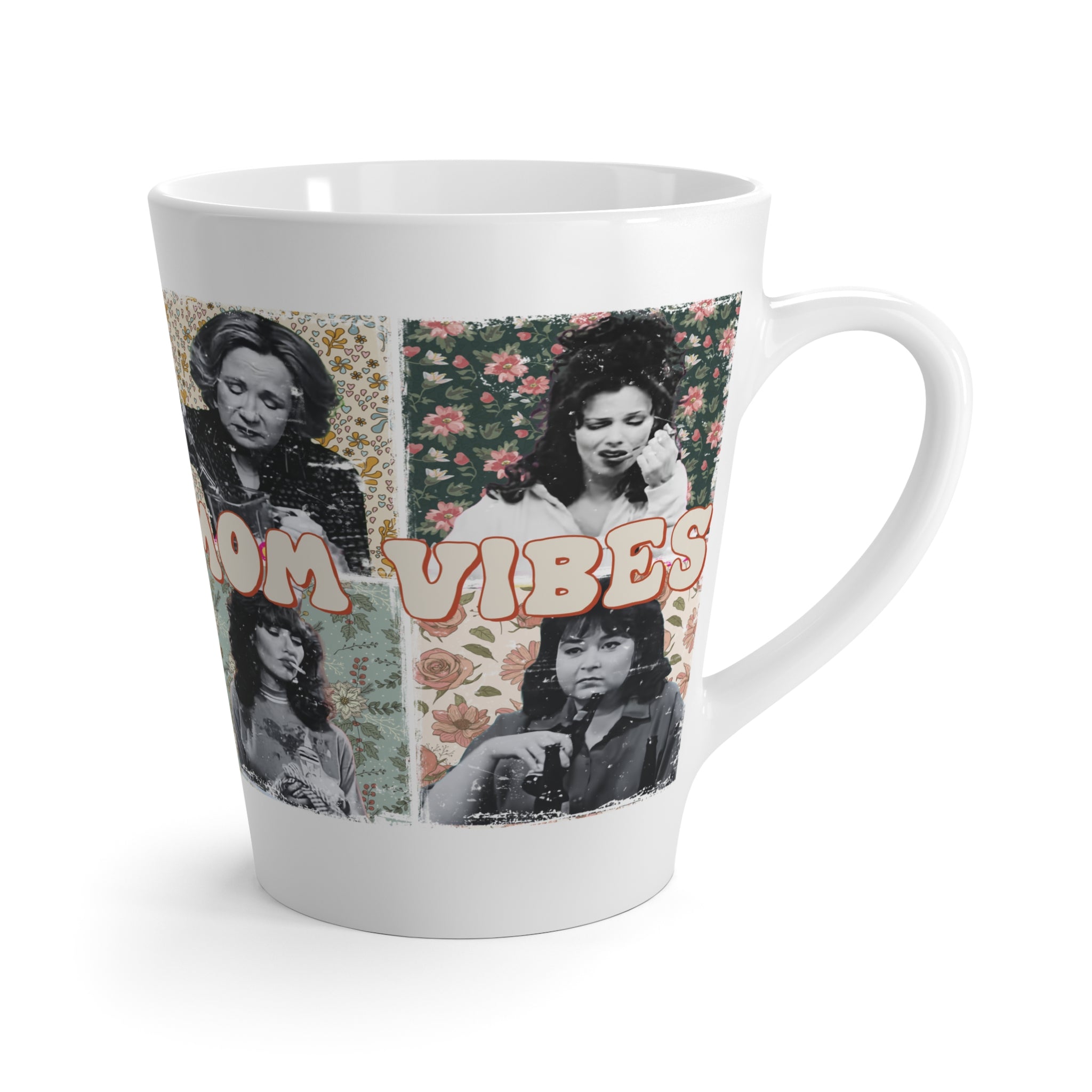 Retro Mom Vibes Latte Mug  Vintage Floral Collage, Momlife