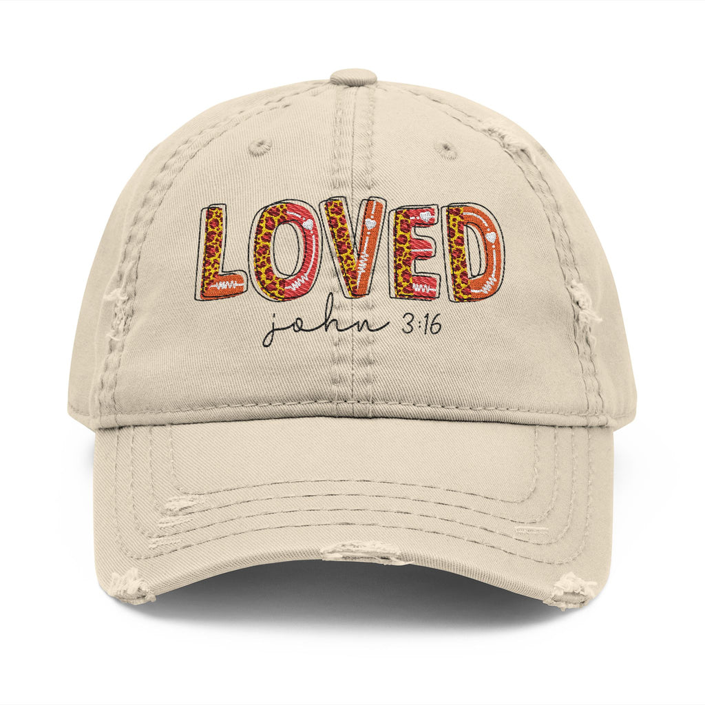 LOVED John 3:16 Embroidered Hat | Distressed Baseball Cap
