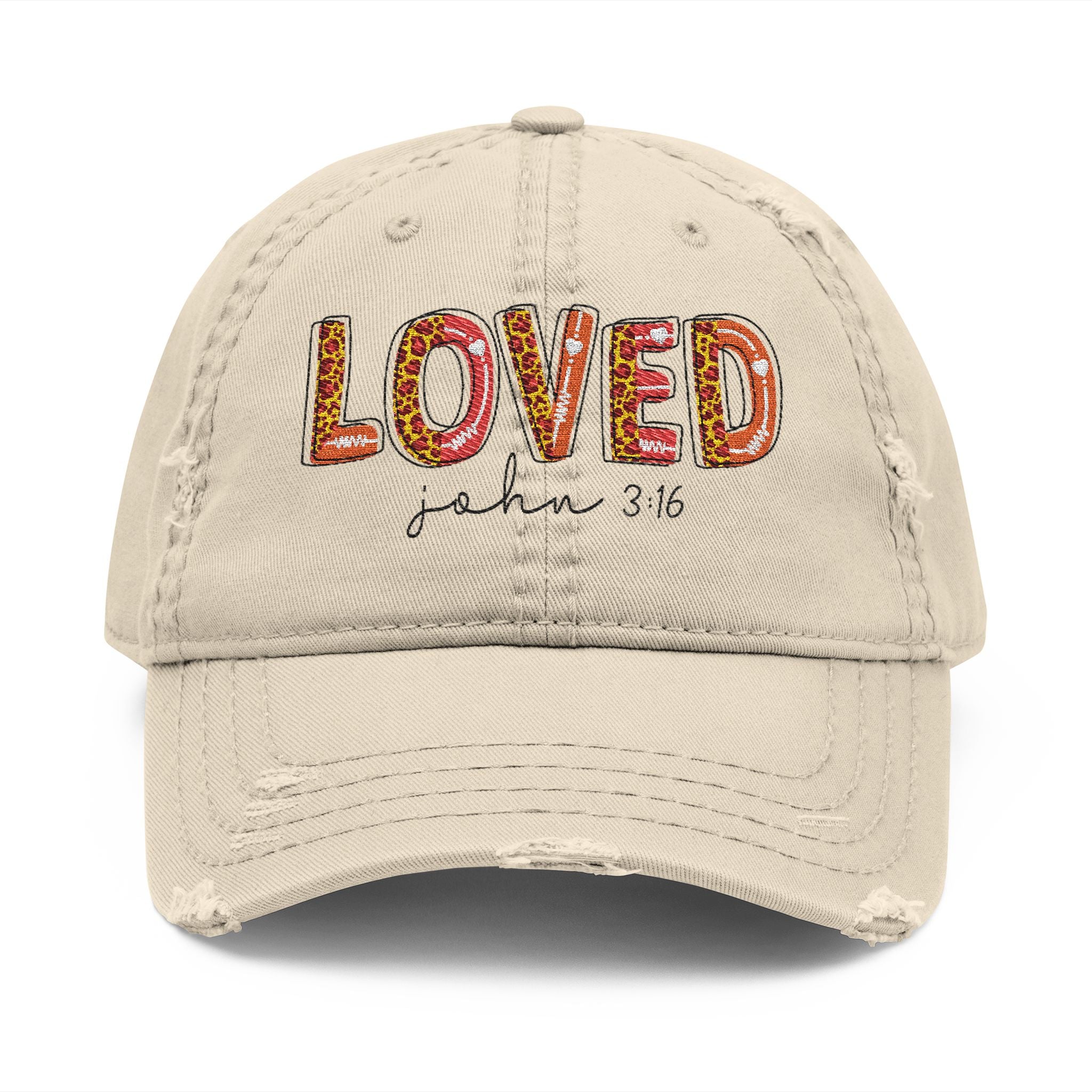 LOVED John 3:16 Embroidered Hat | Distressed Baseball Cap