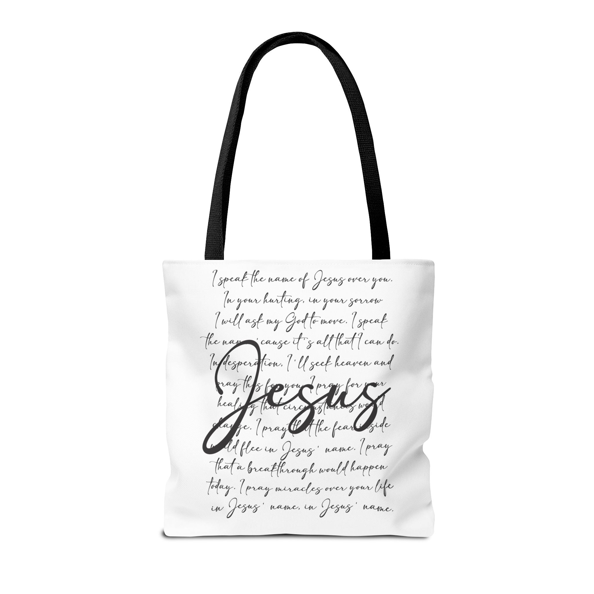 Jesus Script Prayer Tote Bag — Faith Inspirational Canvas Grocery Tote