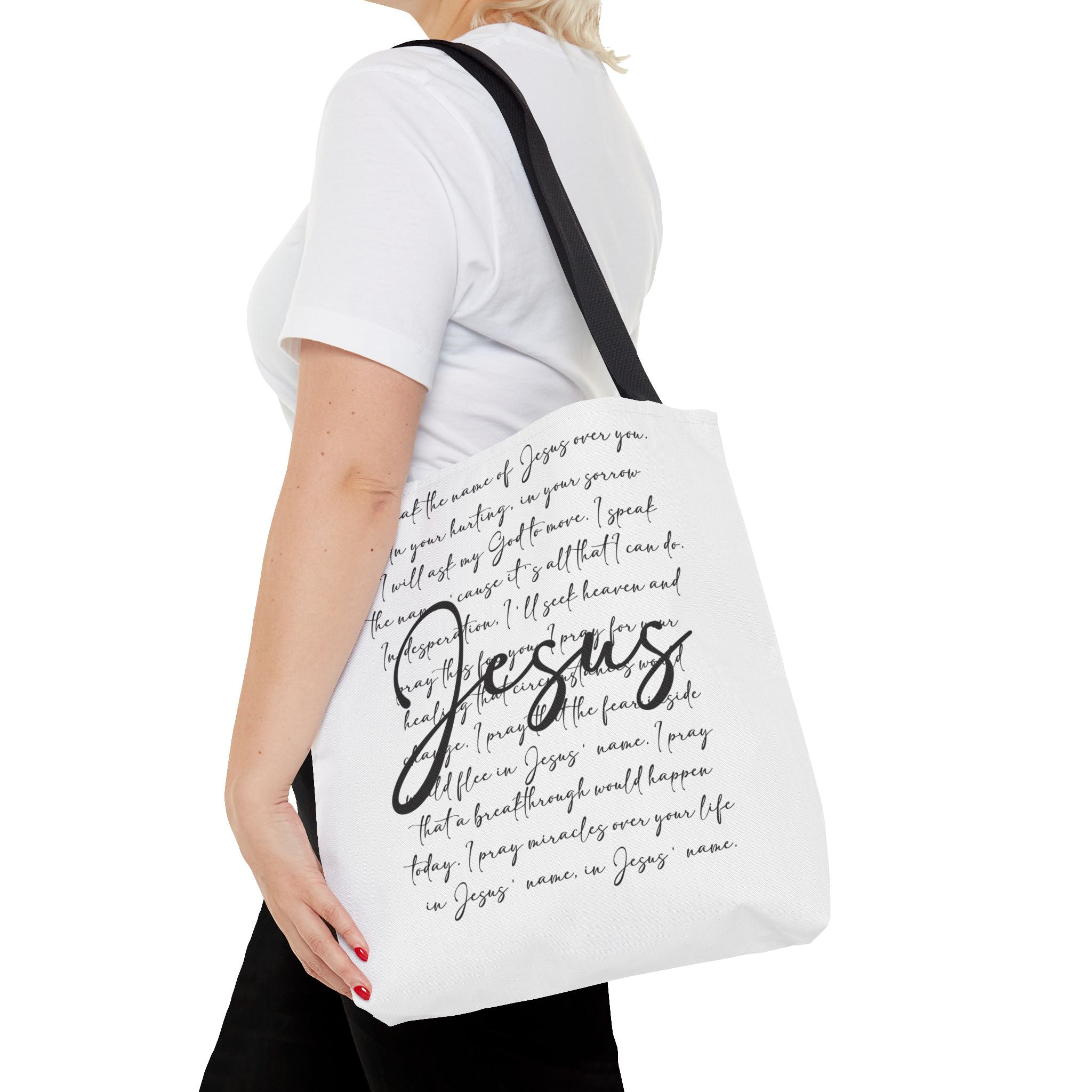 Jesus Script Prayer Tote Bag — Faith Inspirational Canvas Grocery Tote