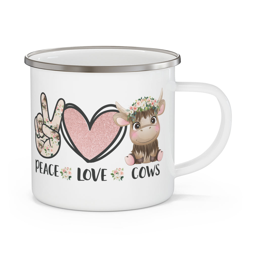 Peace Love Cows Enamel Mug | Floral Cow, Peace Sign, Heart