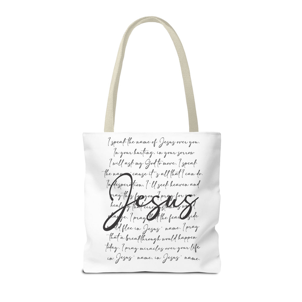 Jesus Script Prayer Tote Bag — Faith Inspirational Canvas Grocery Tote