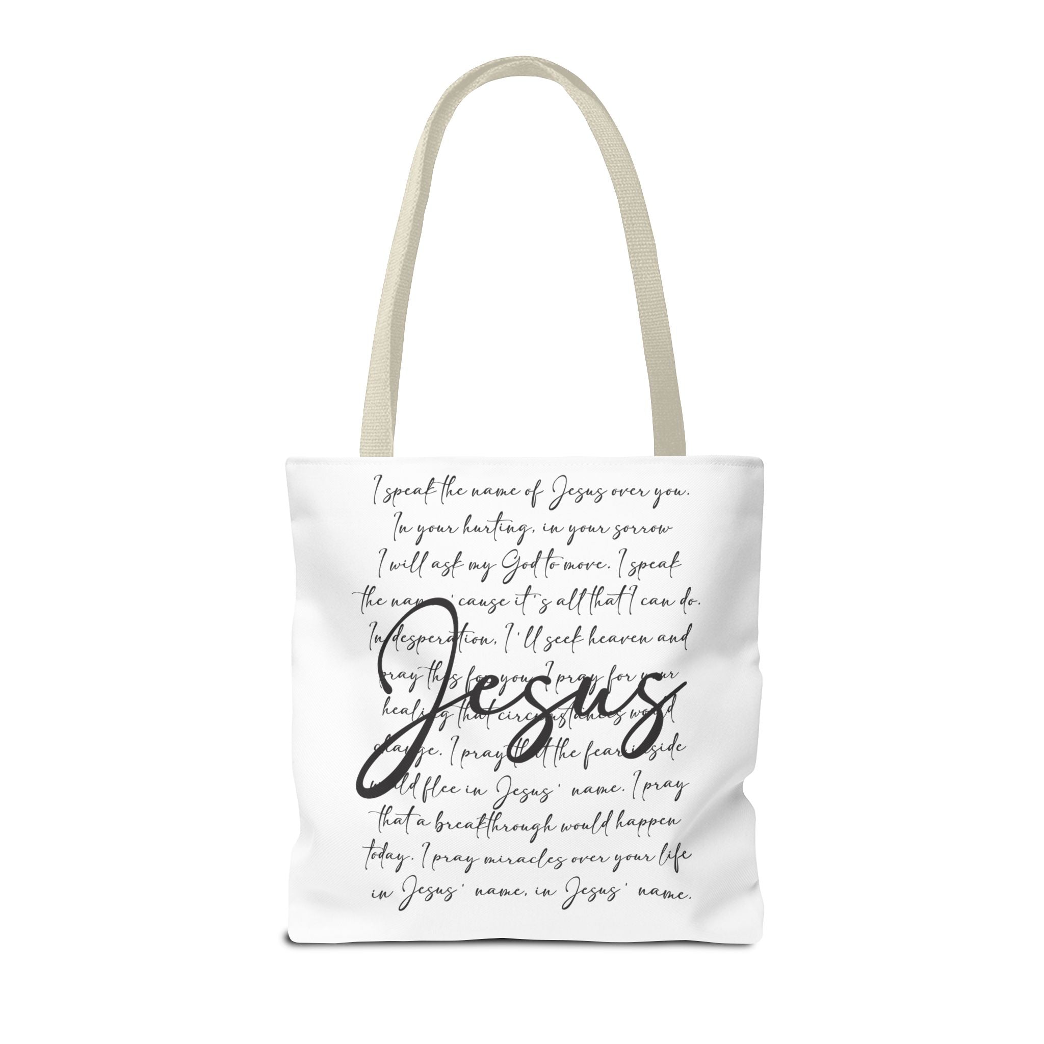 Jesus Script Prayer Tote Bag — Faith Inspirational Canvas Grocery Tote