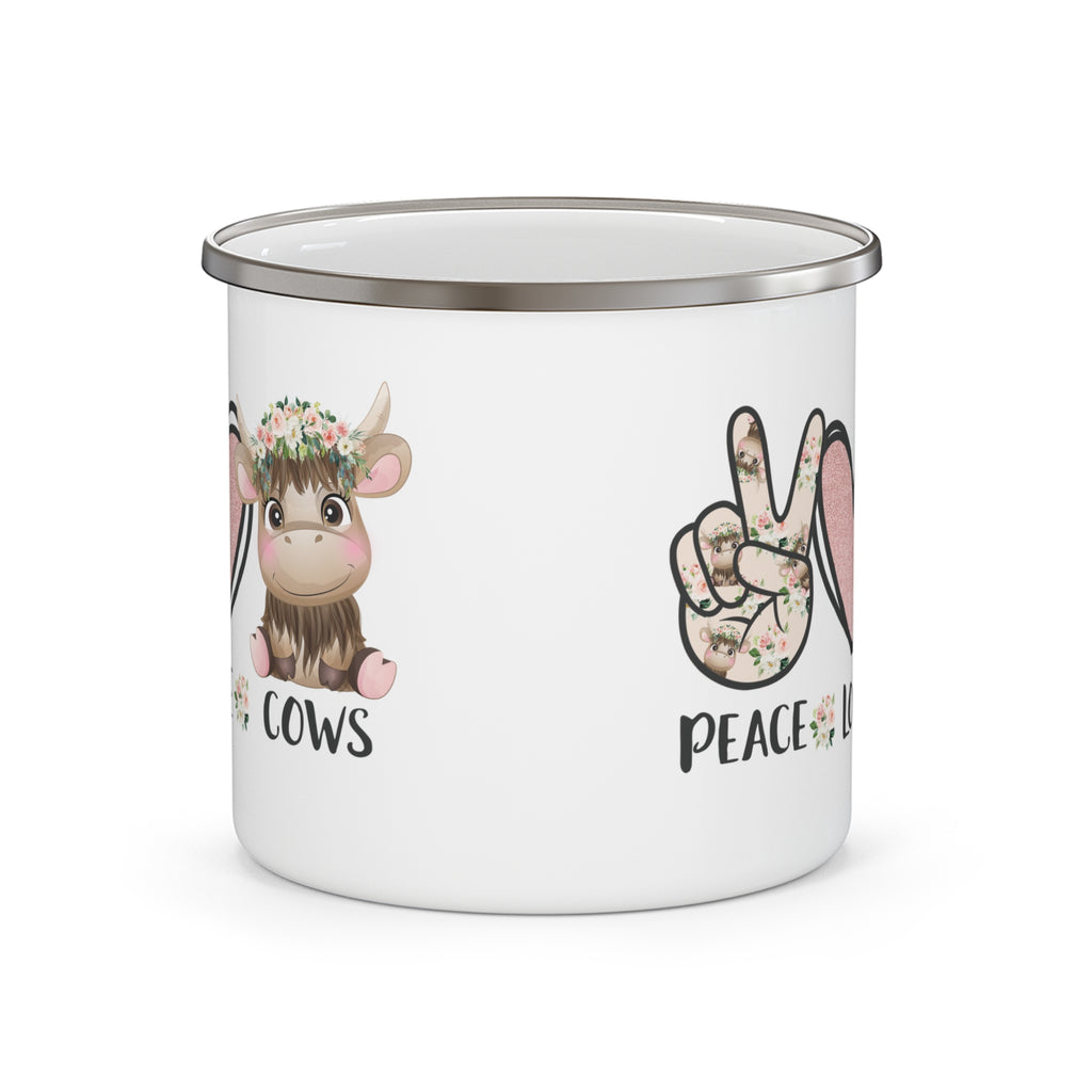 Peace Love Cows Enamel Mug | Floral Cow, Peace Sign, Heart