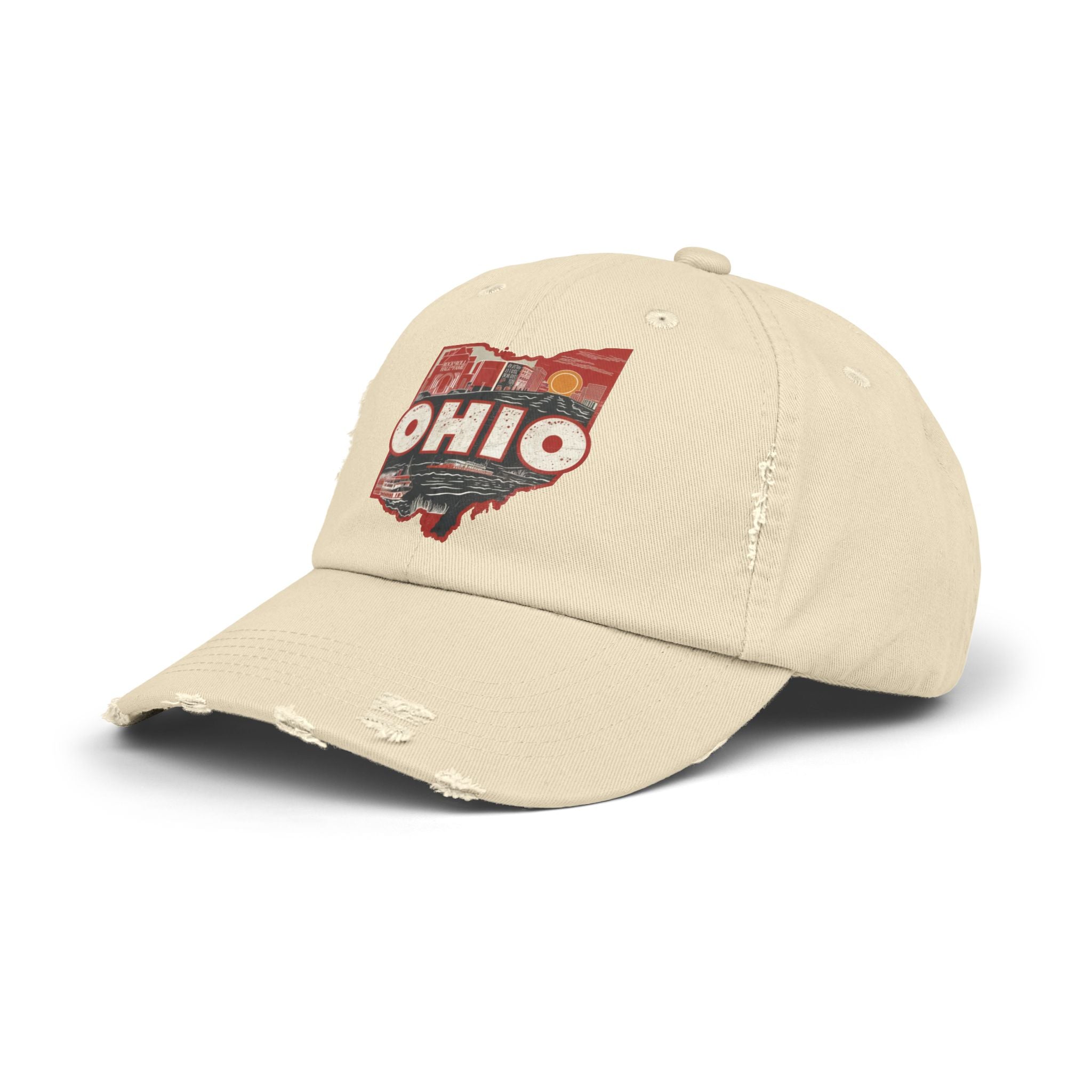Ohio Distressed Dad Hat — Vintage State Outline & Scenic Retro Graphic Cap