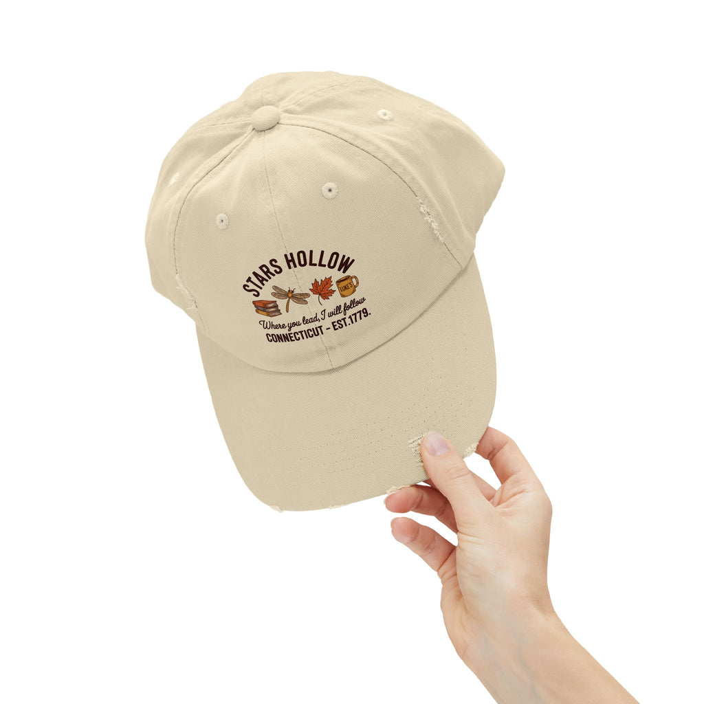 Stars Hollow Distressed Cap — "Where you lead, I will follow" Connecticut Est. 1779
