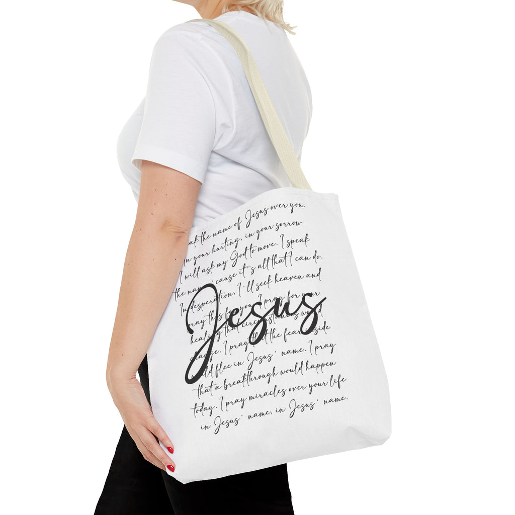 Jesus Script Prayer Tote Bag — Faith Inspirational Canvas Grocery Tote
