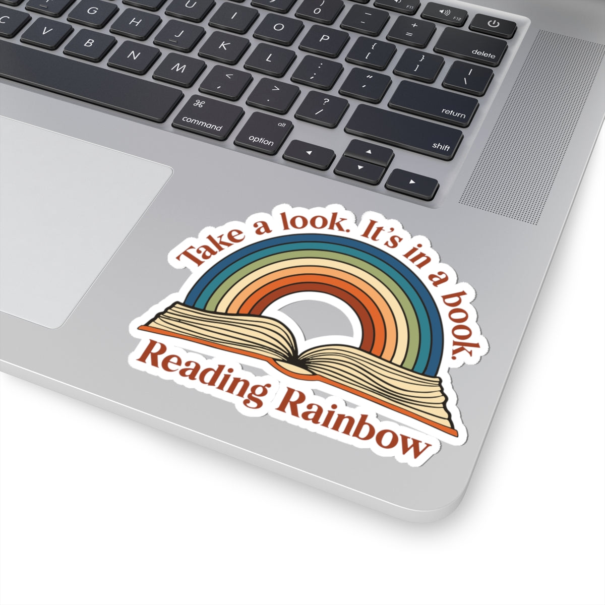 Reading Rainbow Book Sticker — "Take a look. It’s in a book." Rainbow & Open Book Kiss-Cut Sticker