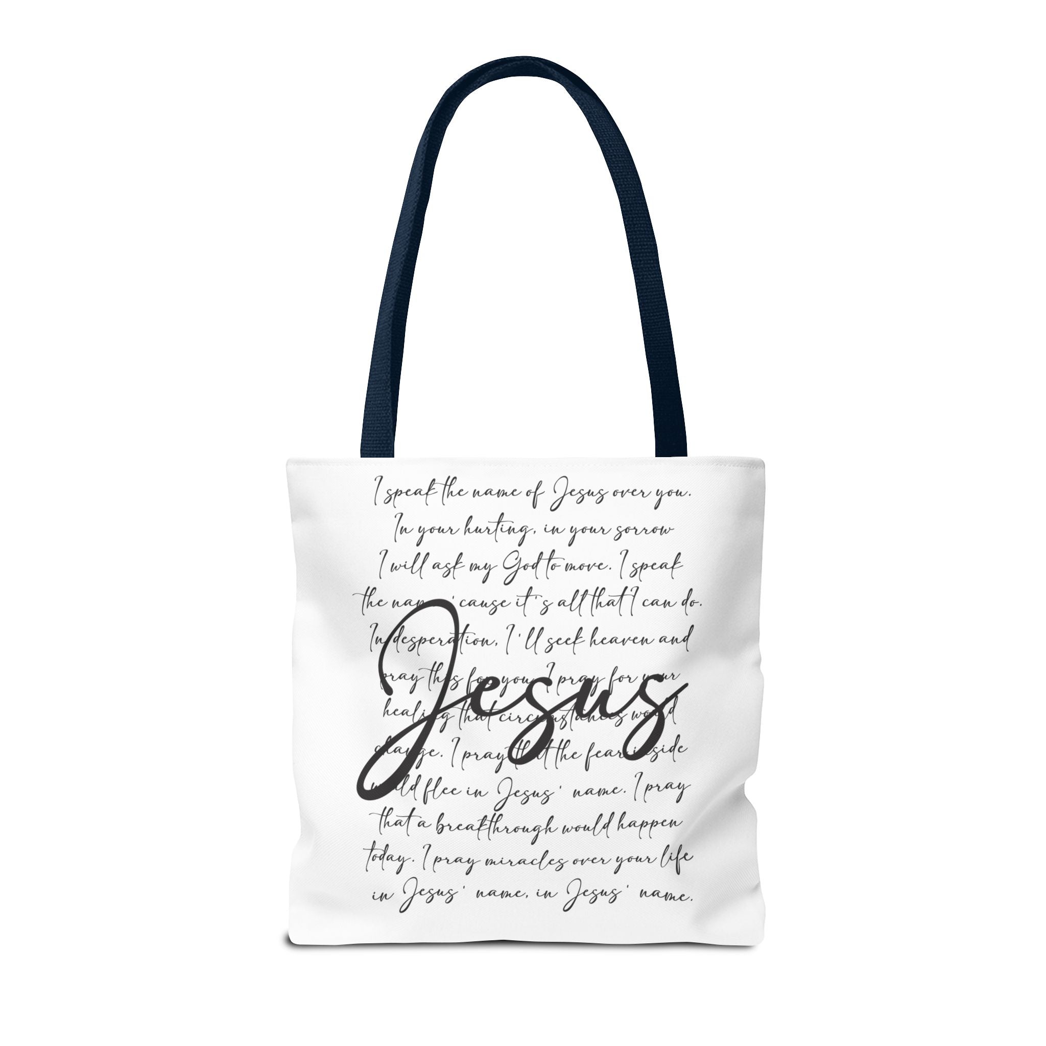 Jesus Script Prayer Tote Bag — Faith Inspirational Canvas Grocery Tote