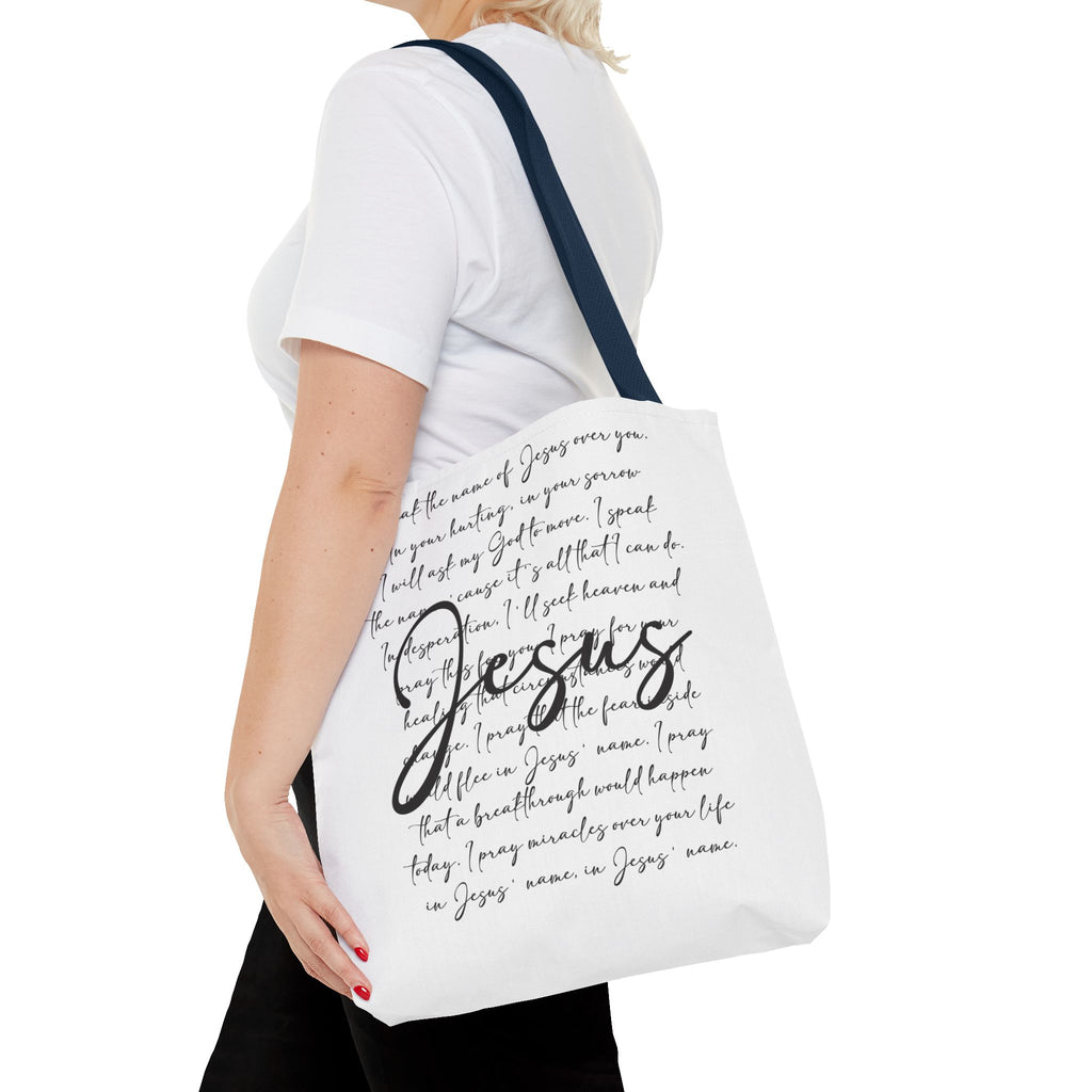 Jesus Script Prayer Tote Bag — Faith Inspirational Canvas Grocery Tote