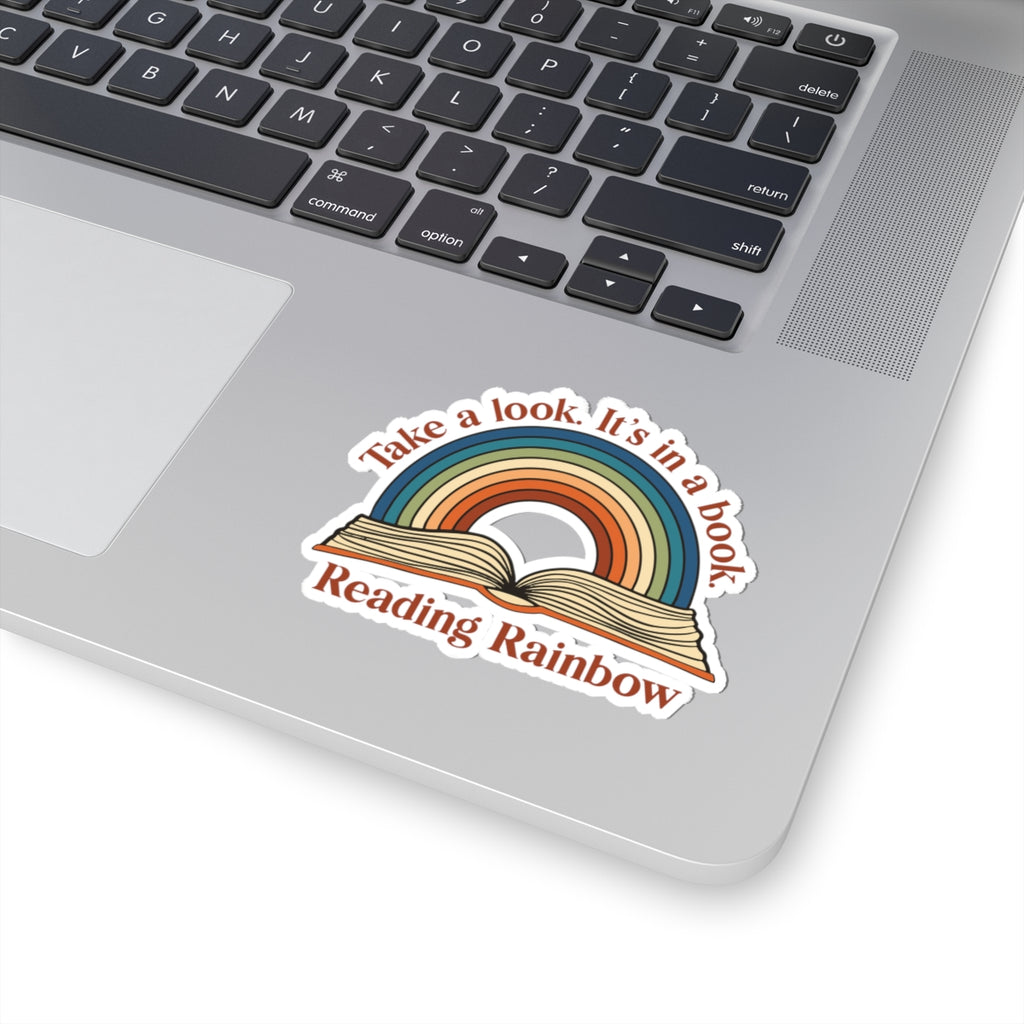 Reading Rainbow Book Sticker — "Take a look. It’s in a book." Rainbow & Open Book Kiss-Cut Sticker