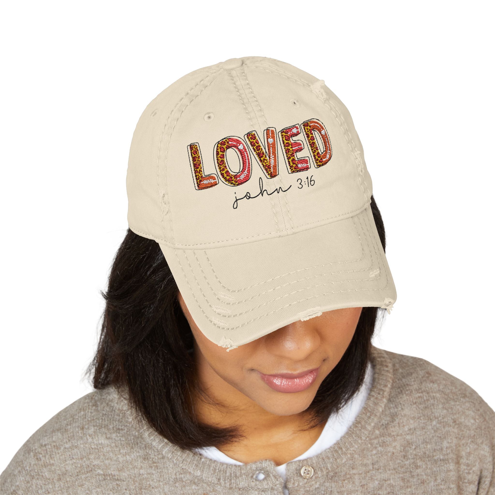 LOVED John 3:16 Embroidered Hat | Distressed Baseball Cap
