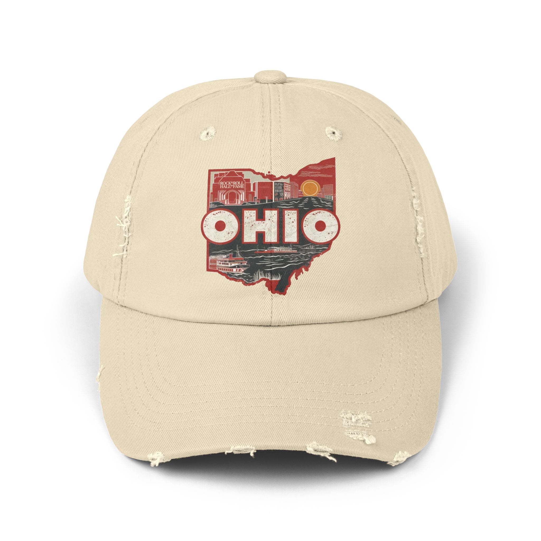 Ohio Distressed Dad Hat — Vintage State Outline & Scenic Retro Graphic Cap